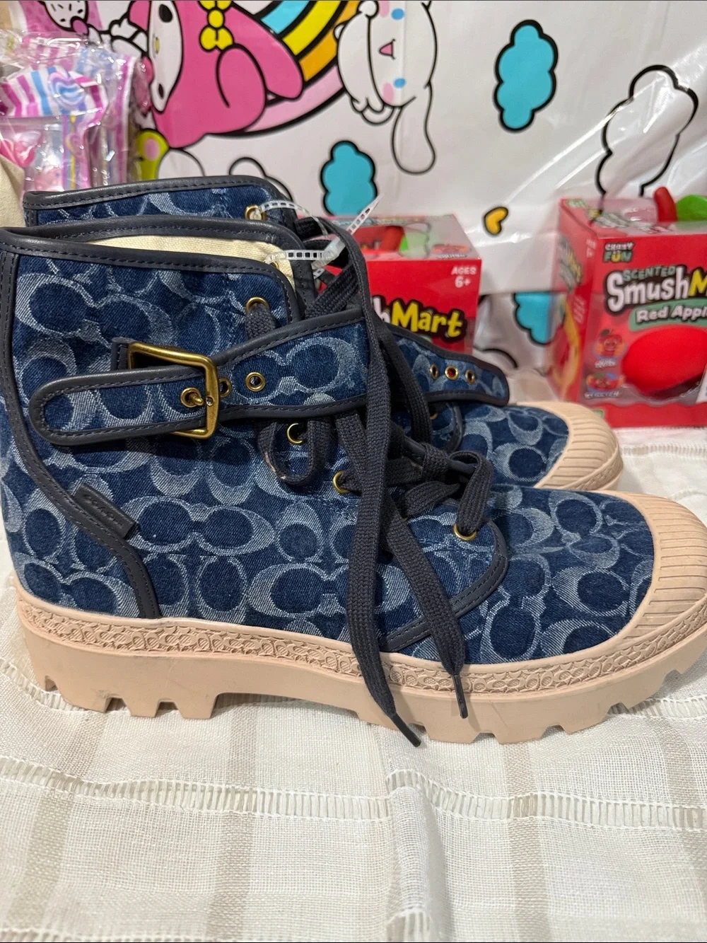 Coach Kids Navy Signature Canvas High-Top Sneakers